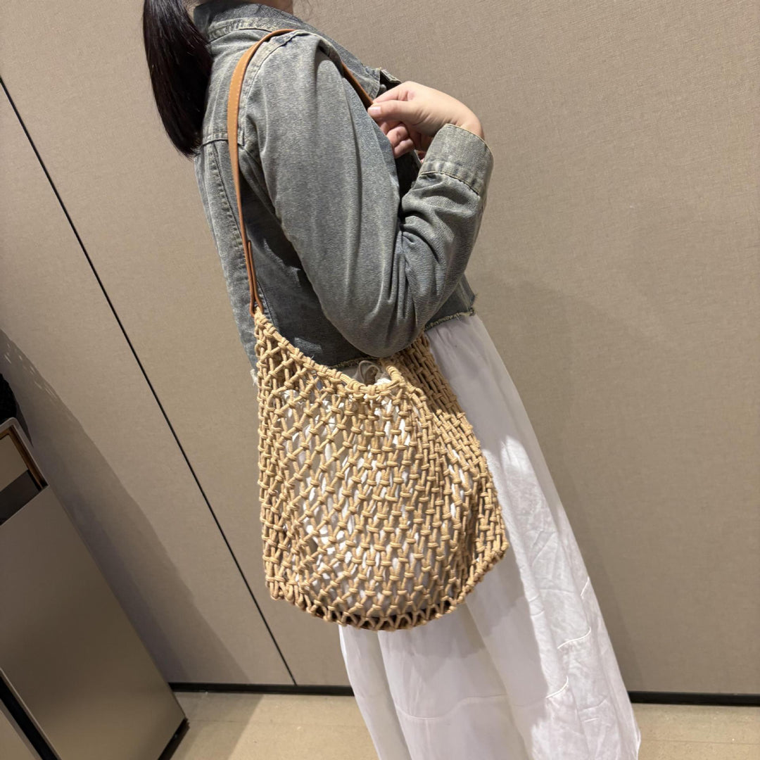 Elegant mesh bag with leather handles Bowlift