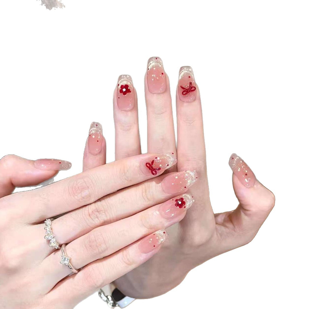 Decorative Floral Press-On Nail Set Bowlift