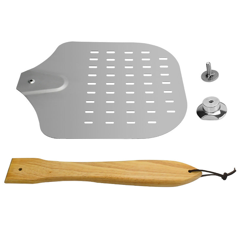 perforated stainless steel pizza peel with ergonomic wooden handle Bowlift