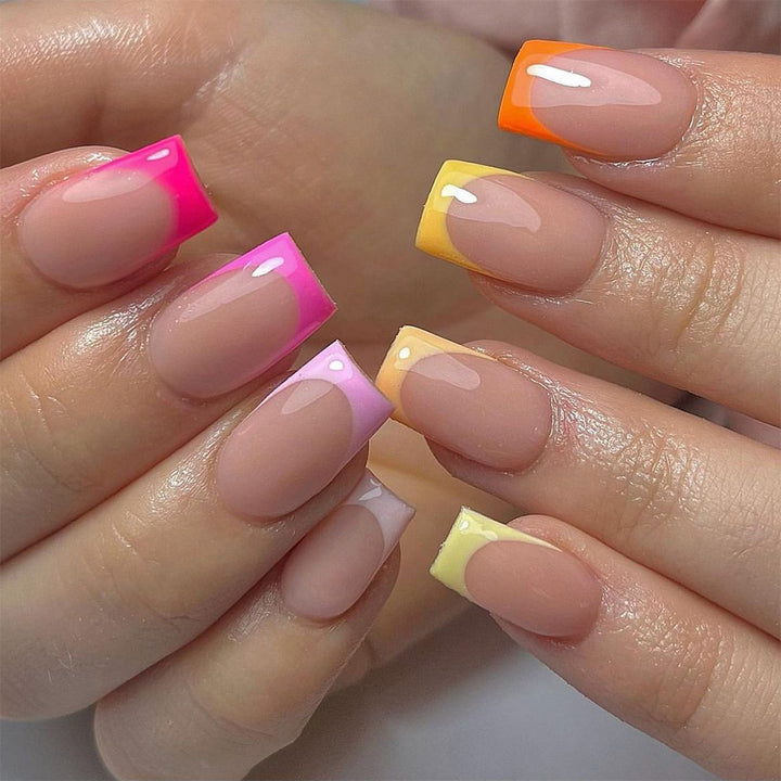 Colorful Ombre French Tip Press-On Nails Bowlift