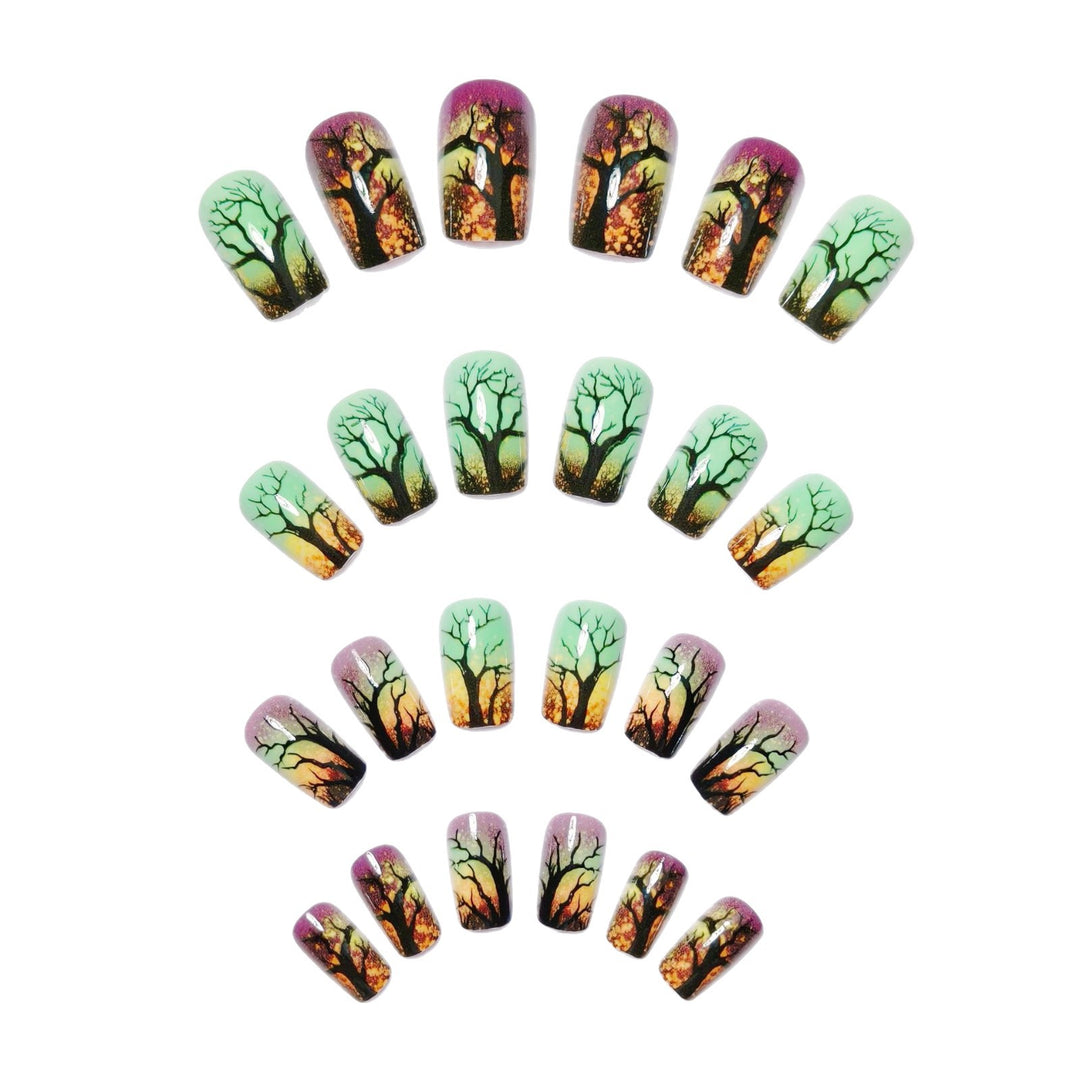 Artificial nails with fascinating tree silhouette design Bowlift