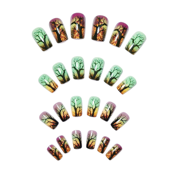 Artificial nails with fascinating tree silhouette design Bowlift
