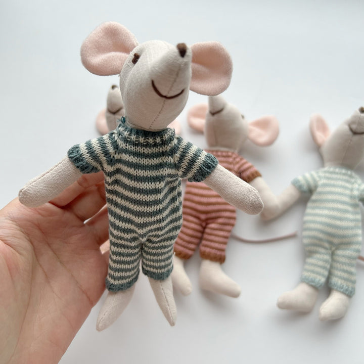 Artisan Linen Play Mouse Doll with Gingham Dress