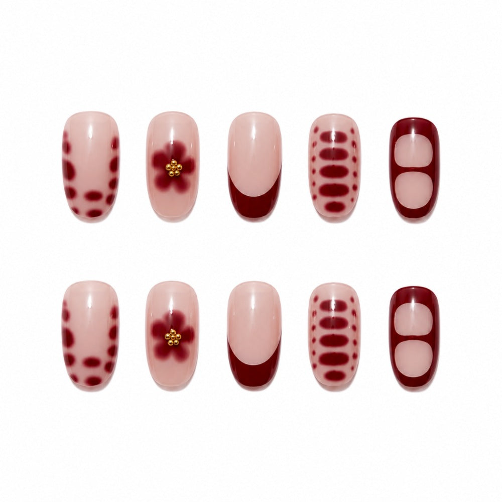Elegant Artificial Nails with Floral Design and Shine Bowlift