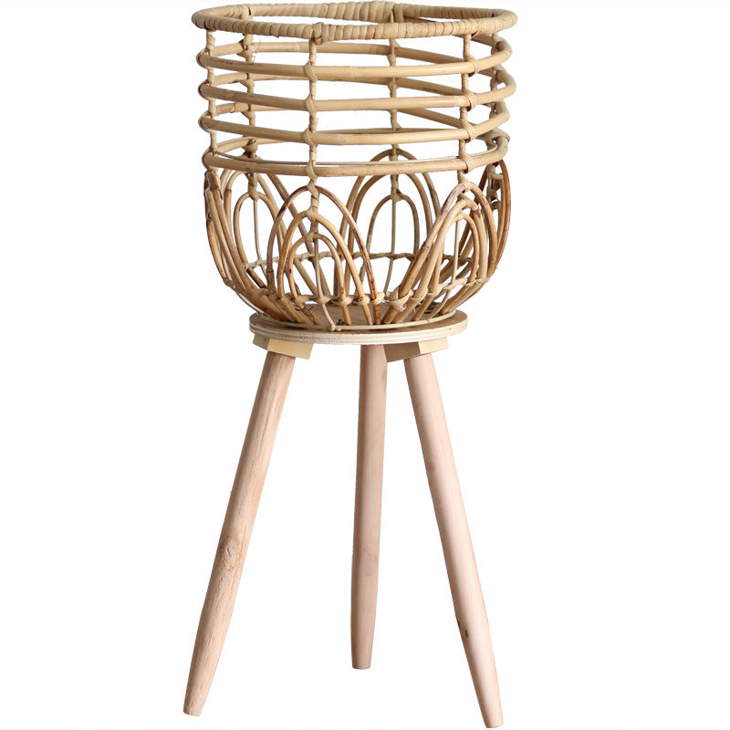 Stylish plant stand made of rattan and wood Bowlift