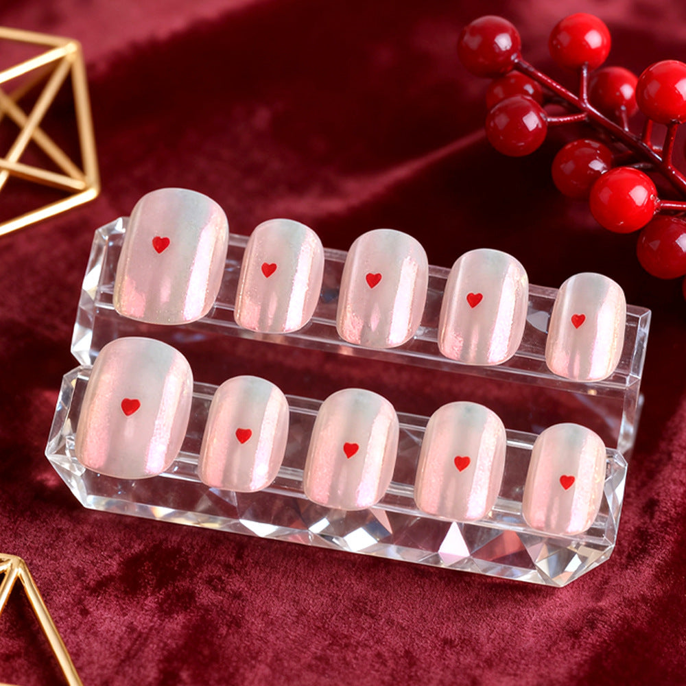 Heart-Embellished Gel Nail Art Bowlift
