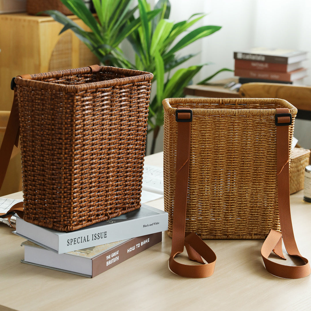 Handcrafted Wicker Storage Basket with Adjustable Strap Bowlift