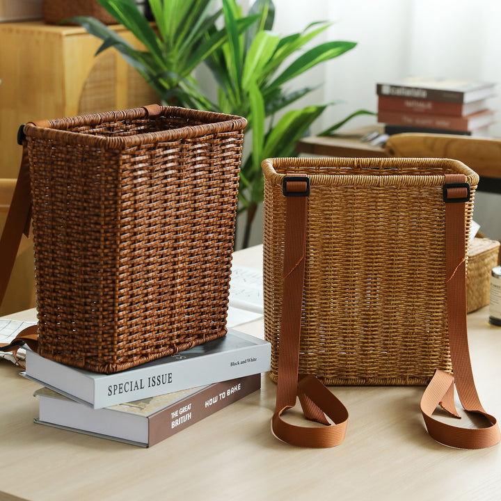 Handcrafted Wicker Storage Basket with Adjustable Strap Bowlift
