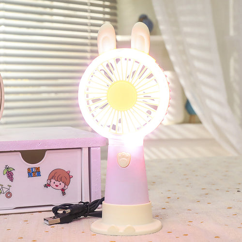 Women Portable Mini LED Fan with Creative Animal Ears Bowlift