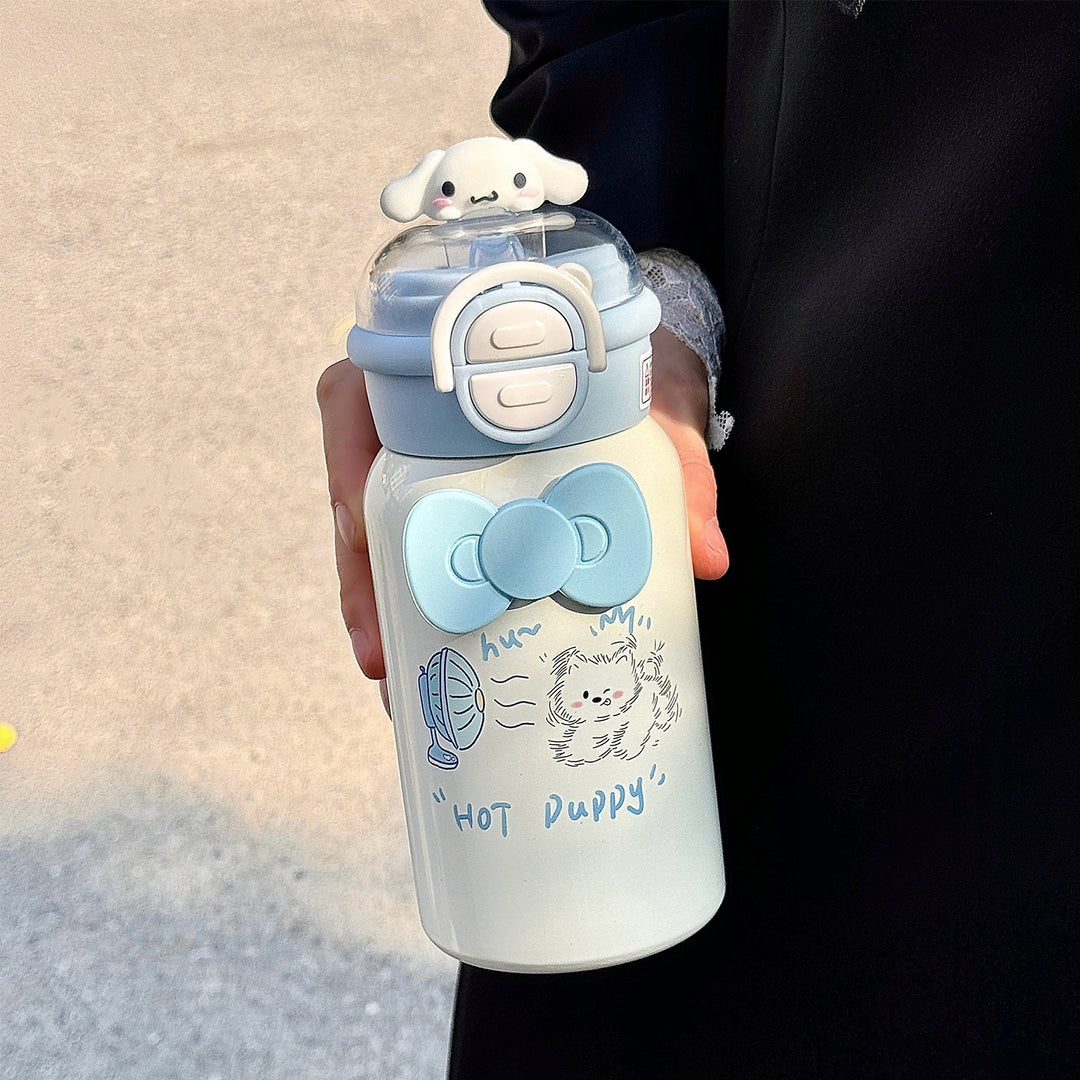 Women's creative water bottle with interactive lid and cute Bowlift design