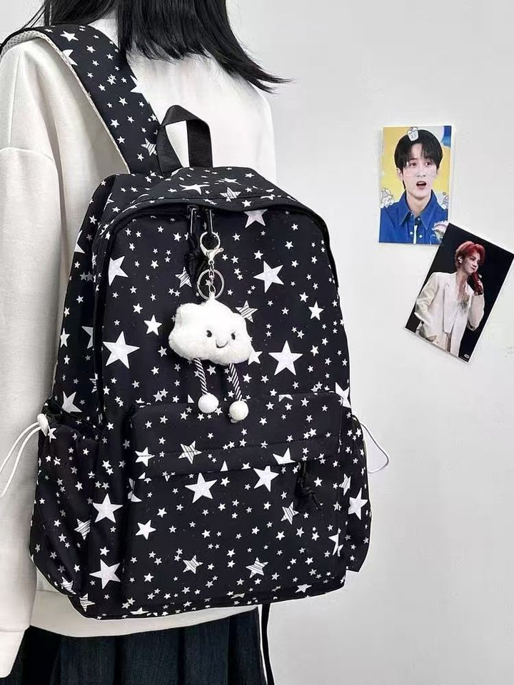 Backpack with Sparkling Star Motif and Charming Pendant Bowlift