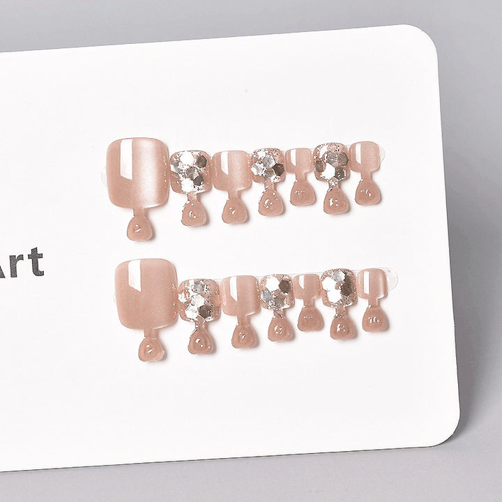 Elegant Press-On Nail Extensions with Rhinestone Accents Bowlift