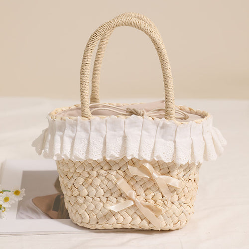 Handcrafted basket bag with delicate ruffles and ribbons Bowlift