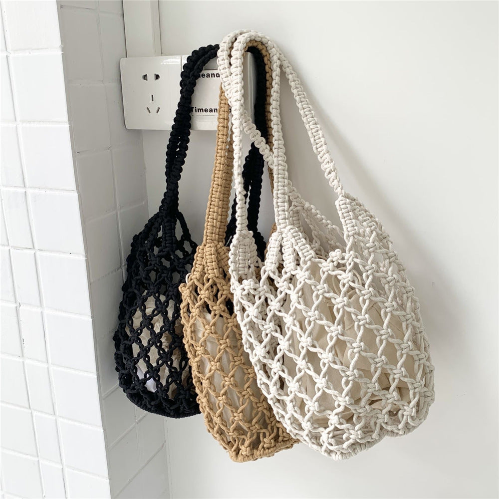 Hand-knotted tote bag with unusual mesh design Bowlift