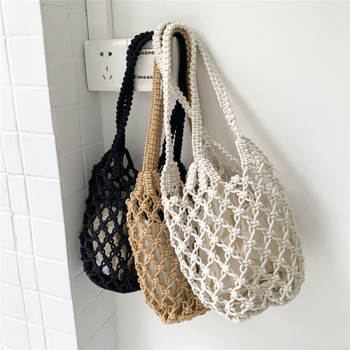 Hand-knotted tote bag with unusual mesh design Bowlift