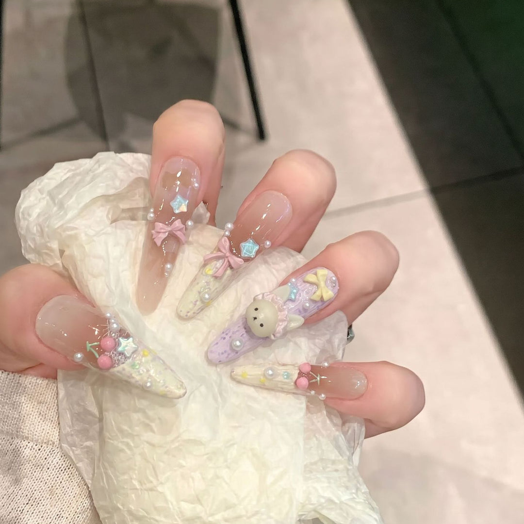 Themed Decorative Press-On Nails with 3D Accents Bowlift