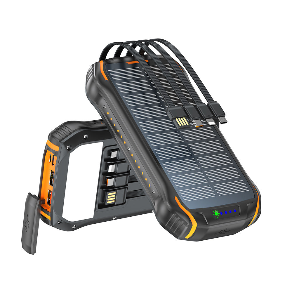 Portable solar power bank with multifunctional charging ports and robust housing Bowlift