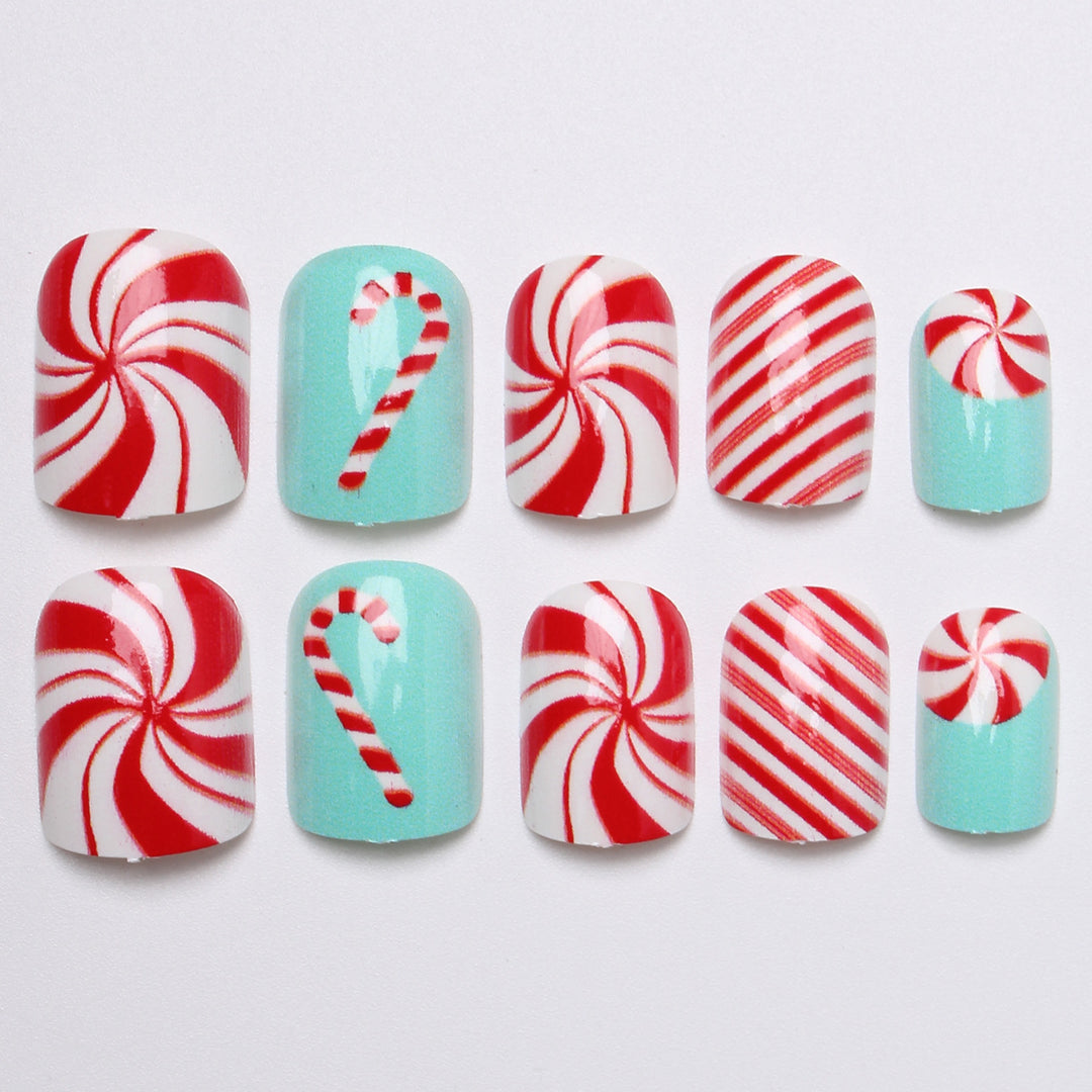 Festive Candy Cane Press-On Nails Bowlift