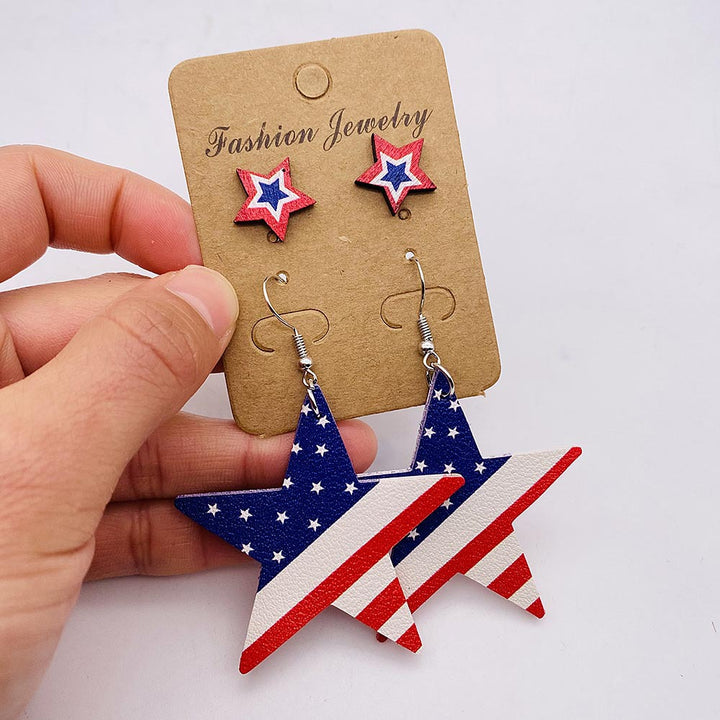 Women's nan lightweight drop earrings made of faux leather with star pattern and matching round ear studs Bowlift