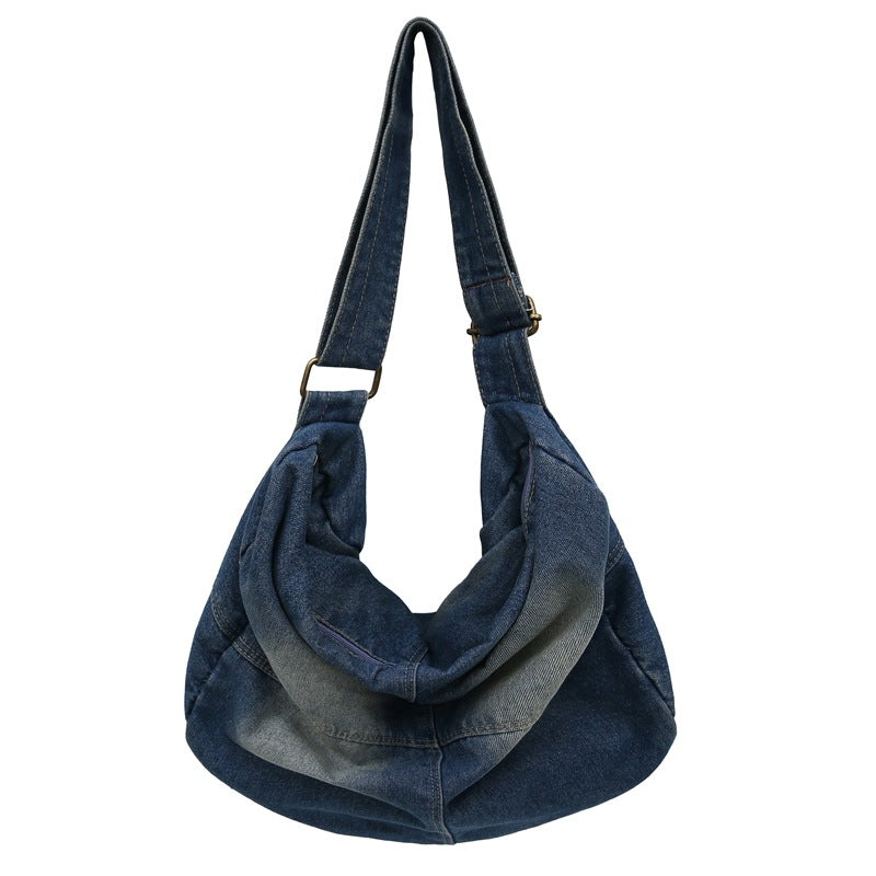 Denim Slouchy Hobo Shoulder Bag with Adjustable Strap Bowlift