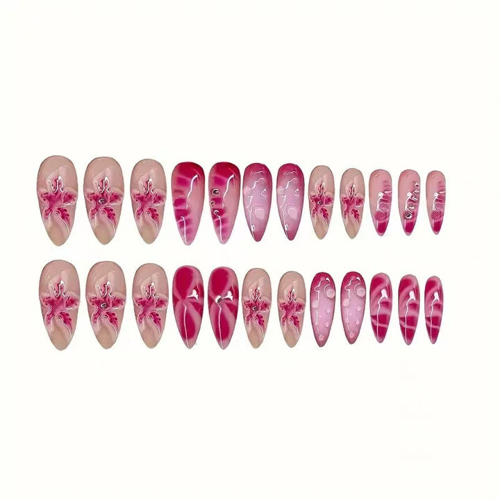 Artistic Stiletto Nail Enhancements with Intricate Floral Design Bowlift