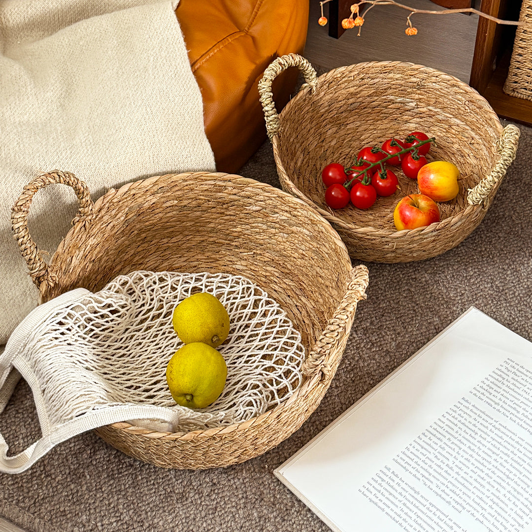 Handwoven storage basket with handles Bowlift