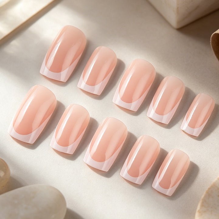 Elegant French Tip Press-On Nails Bowlift