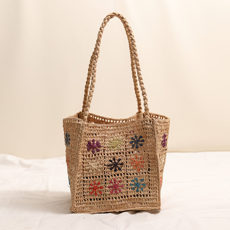 Handcrafted straw bag with colorful embroidery design Bowlift