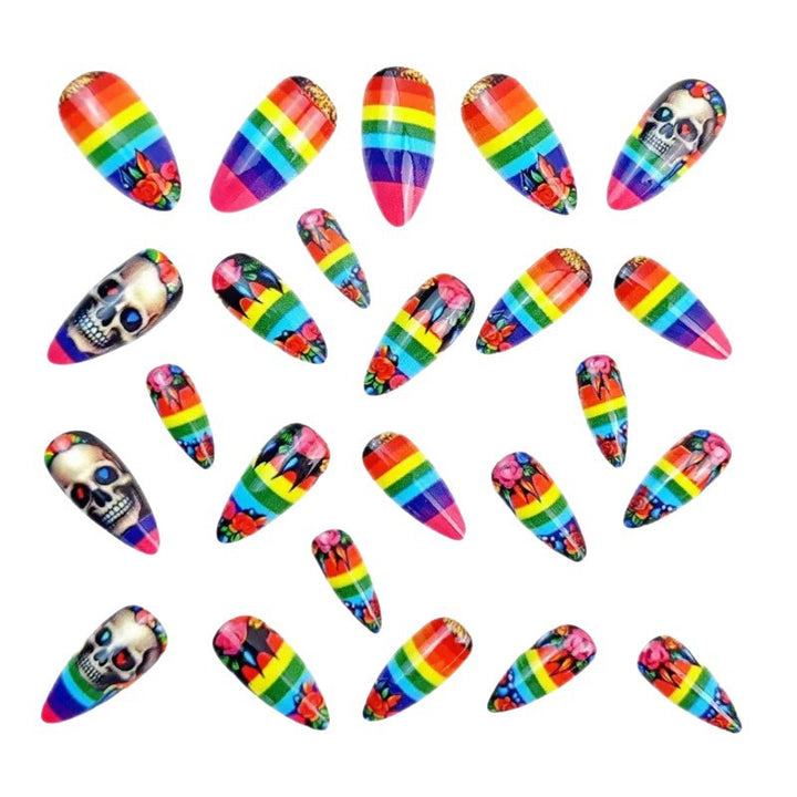Creative artificial nails in skull and rainbow design Bowlift