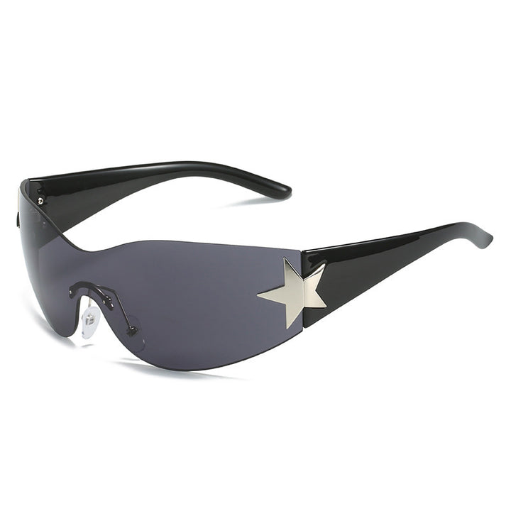Fashion-Forward Shield Sunglasses with Star Accent Bowlift