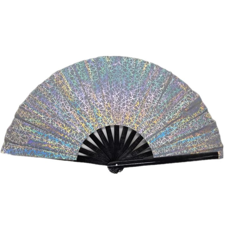 Ladies fan made of lightweight fabric with colorful geometric design Bowlift