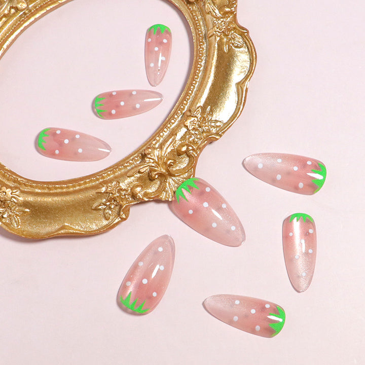 Strawberry-Inspired Artistic Press-On Nail Set Bowlift