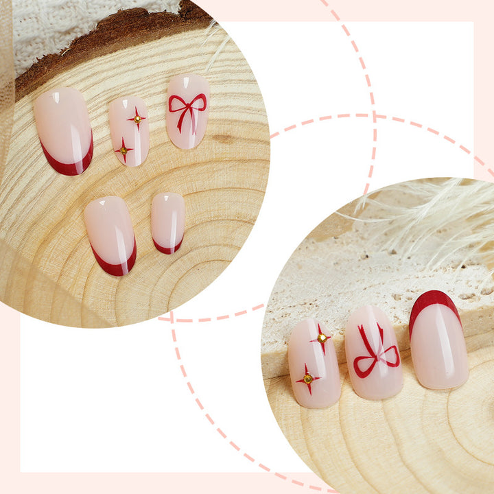 Acrylic nail set with elegant arch design and glitter effects Bowlift