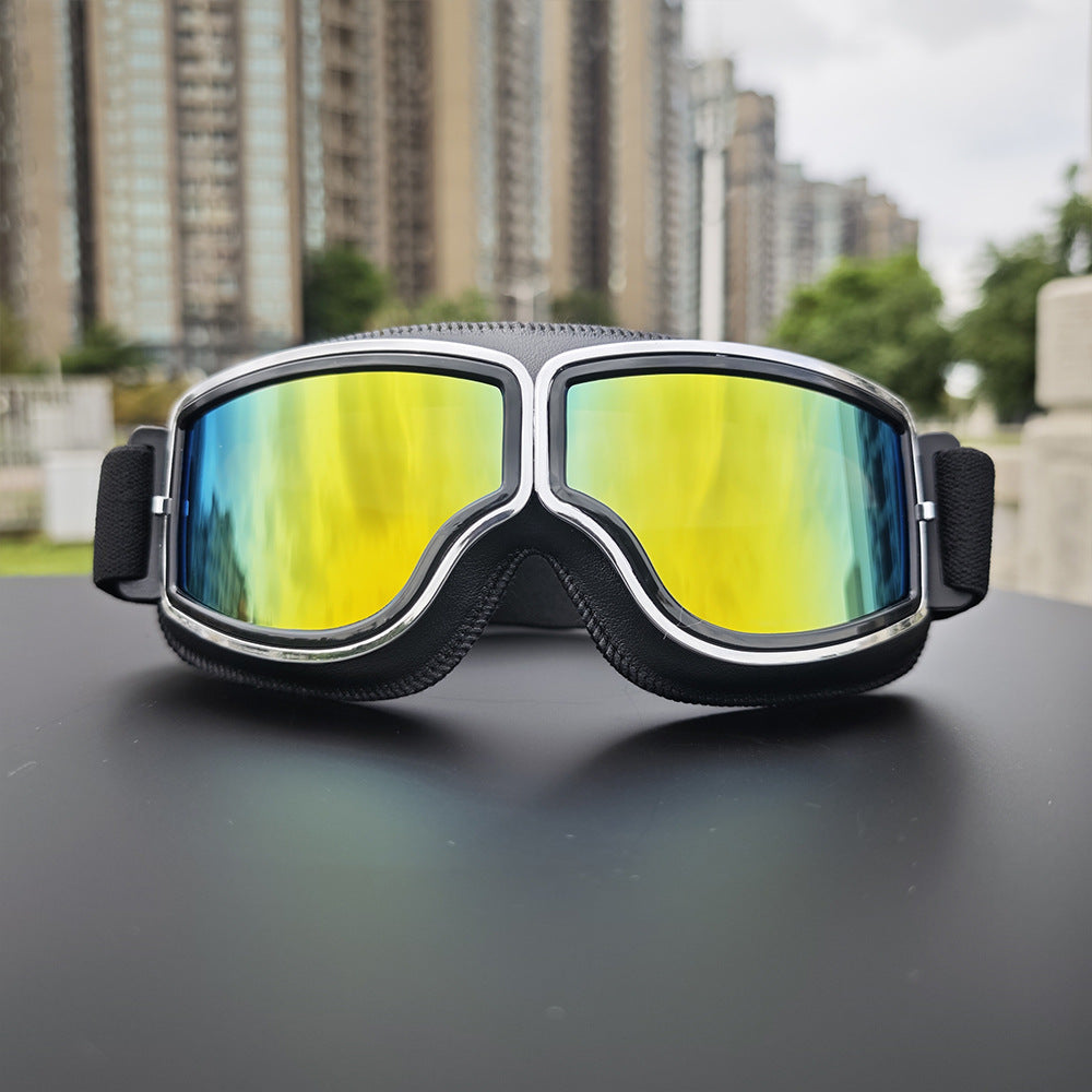 Retro aviator motorcycle goggles with anti-fog UV protection and padded frame Bowlift