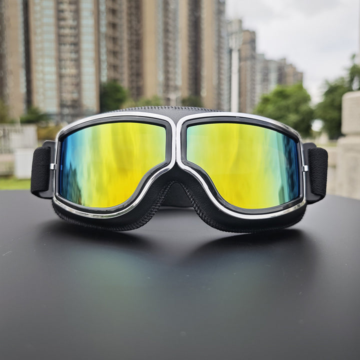 Retro aviator motorcycle goggles with anti-fog UV protection and padded frame Bowlift