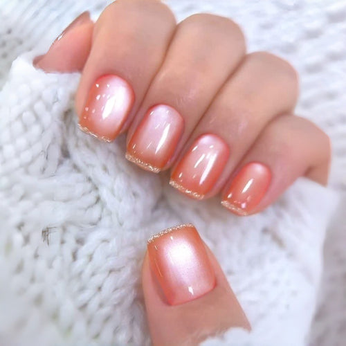 Glossy French Tip Press-On Nails with Shimmer Effects Bowlift