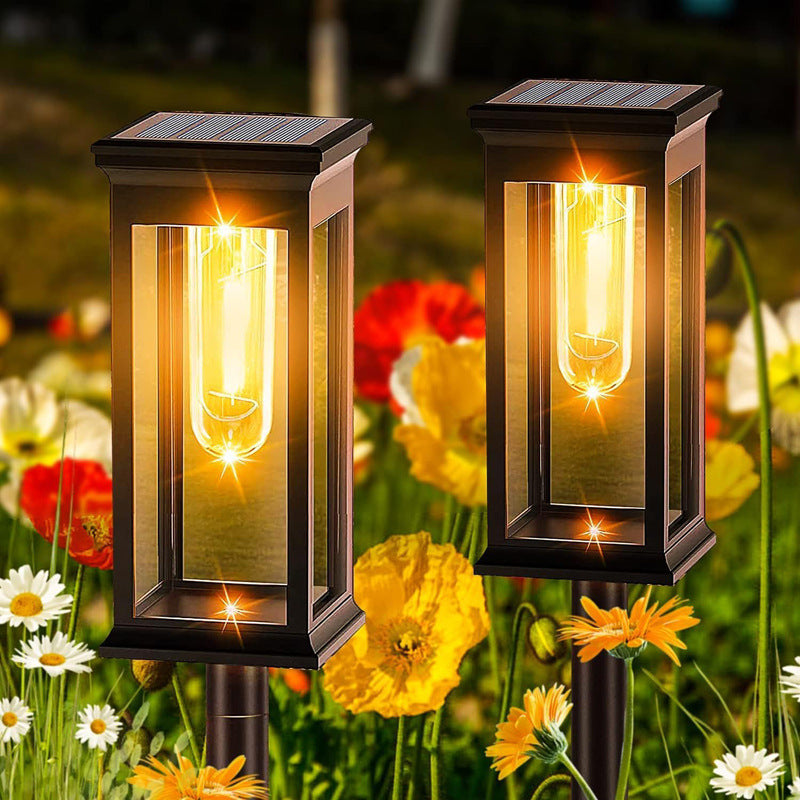 Solar-Powered Warm White LED Glass Lantern Garden Stake Lights Set Bowlift