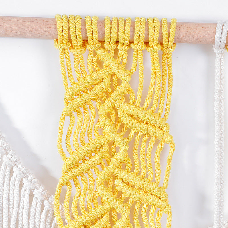 Macrame Wall Hanging with Modern Fringe and Stylish Leaf Elements Bowlift