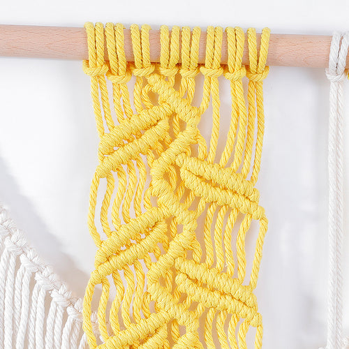 Macrame Wall Hanging with Modern Fringe and Stylish Leaf Elements Bowlift