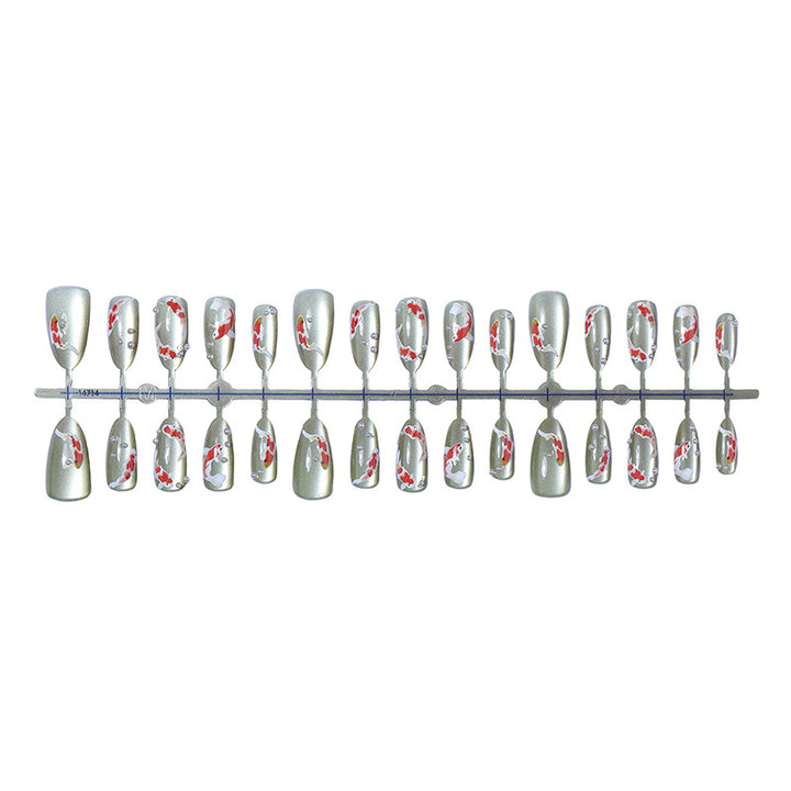 Decorative Press-On Nail Art Set with Koi Fish and Gem Accents Bowlift
