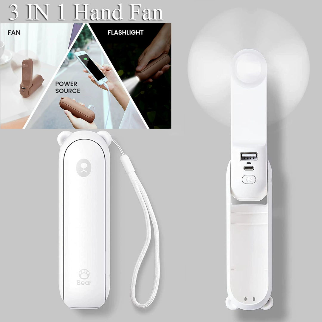 Unisex One Size Foldable Rechargeable Hand Fan with Integrated Power Bank and Dual USB Charging Ports Bowlift