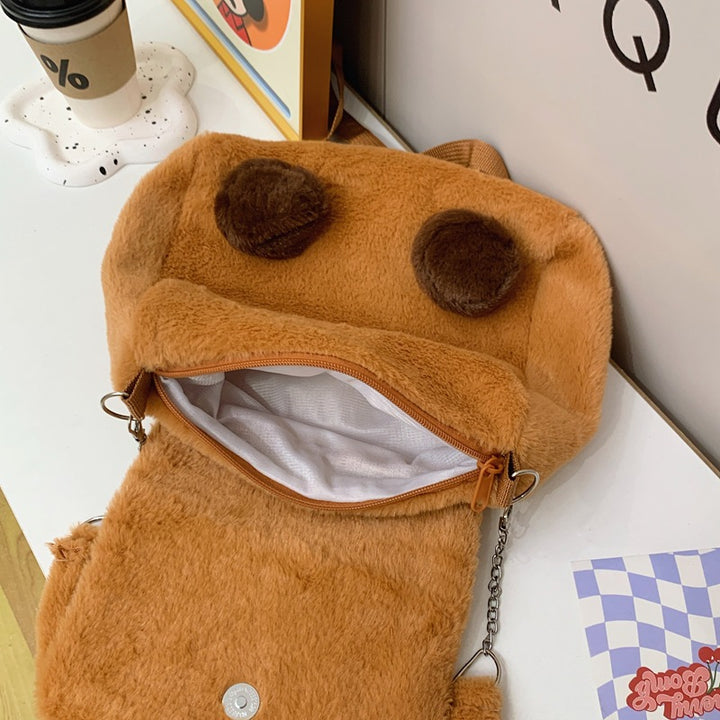 Plush shoulder bag with animal motif and shoulder strap Bowlift