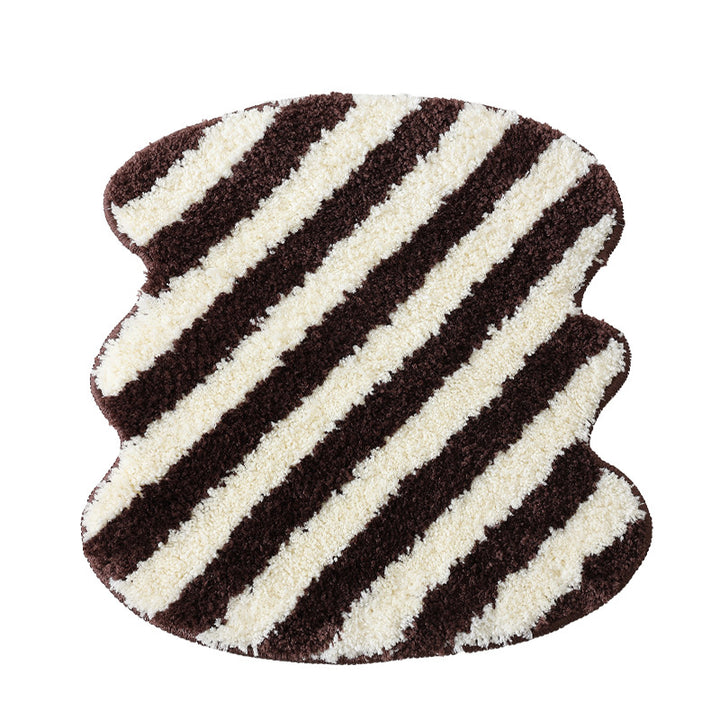 High-pile bath mat rug with diagonal stripe structure and organic shape Bowlift