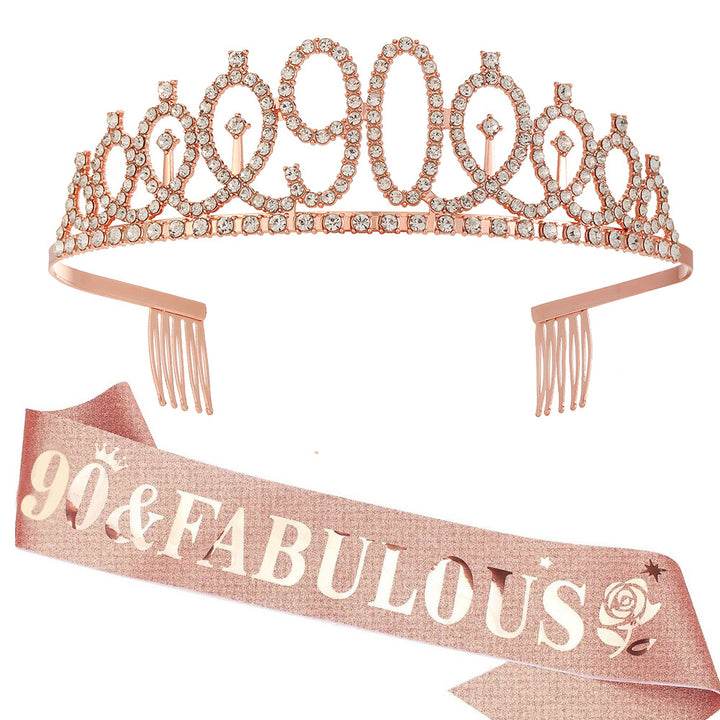 Women's Glittering Birthday Tiara Set with Sash Bowlift