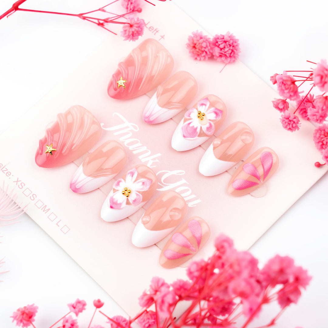 Artificial nail set with floral and elegant accents Bowlift