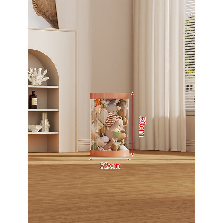 Clear Cylindrical Gift Display Box for Plush Toys with LED String Lights and Removable Top