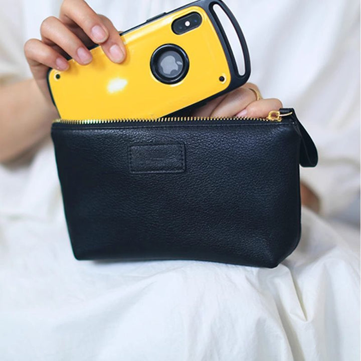 Textured Leather Zip Cosmetic Pouch Bowlift