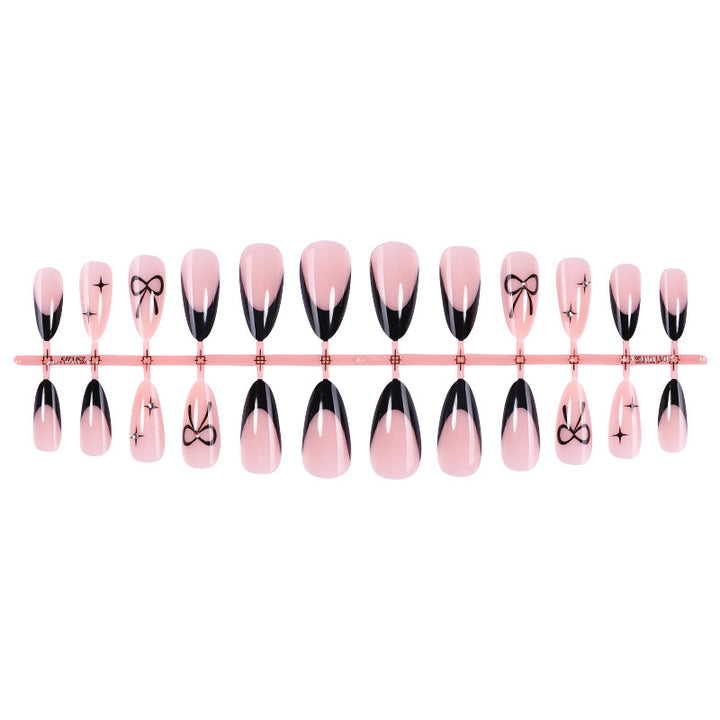 Elegant Press-On Nail Set with Artistic Bow Designs Bowlift