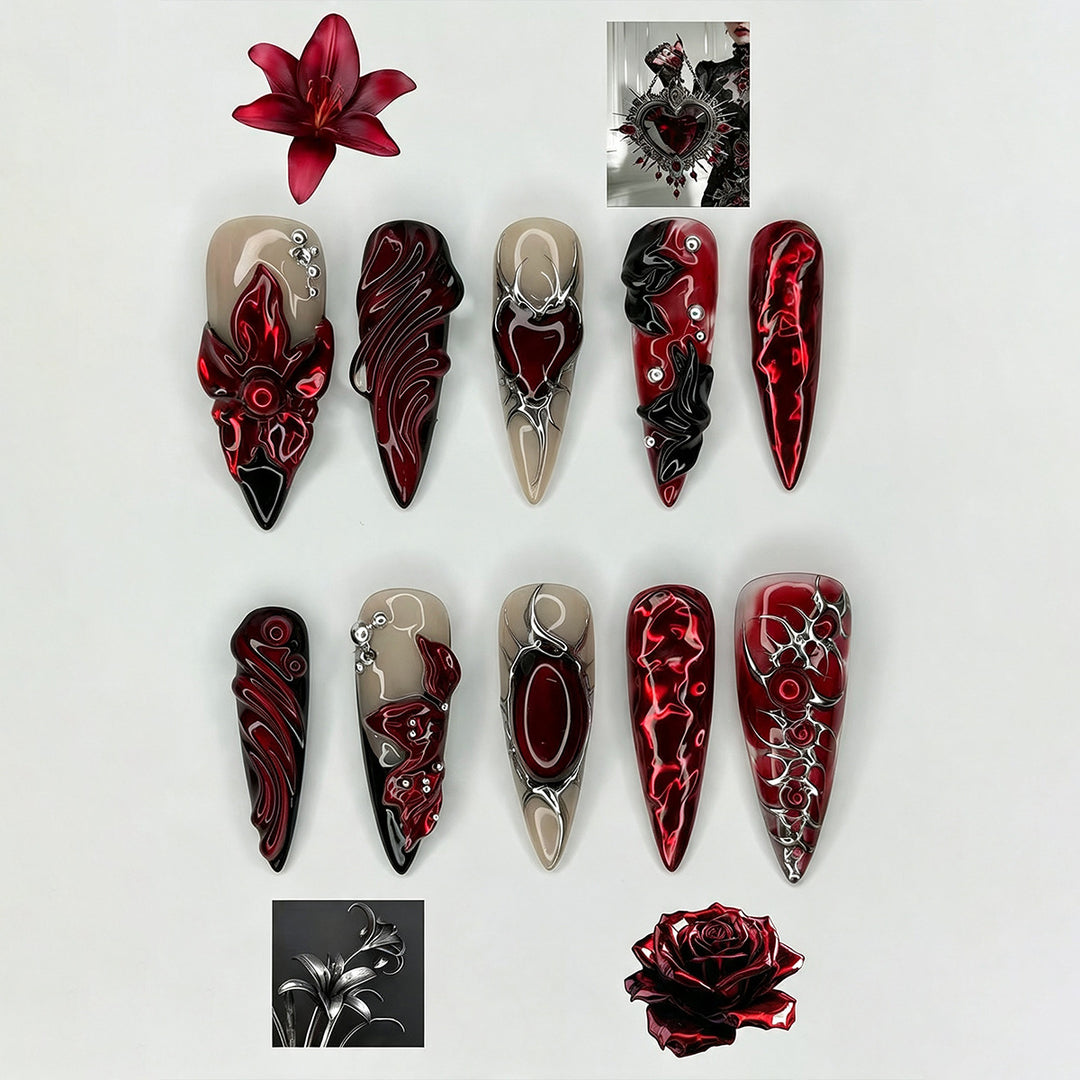 Acrylic nail set with artistic designs Bowlift