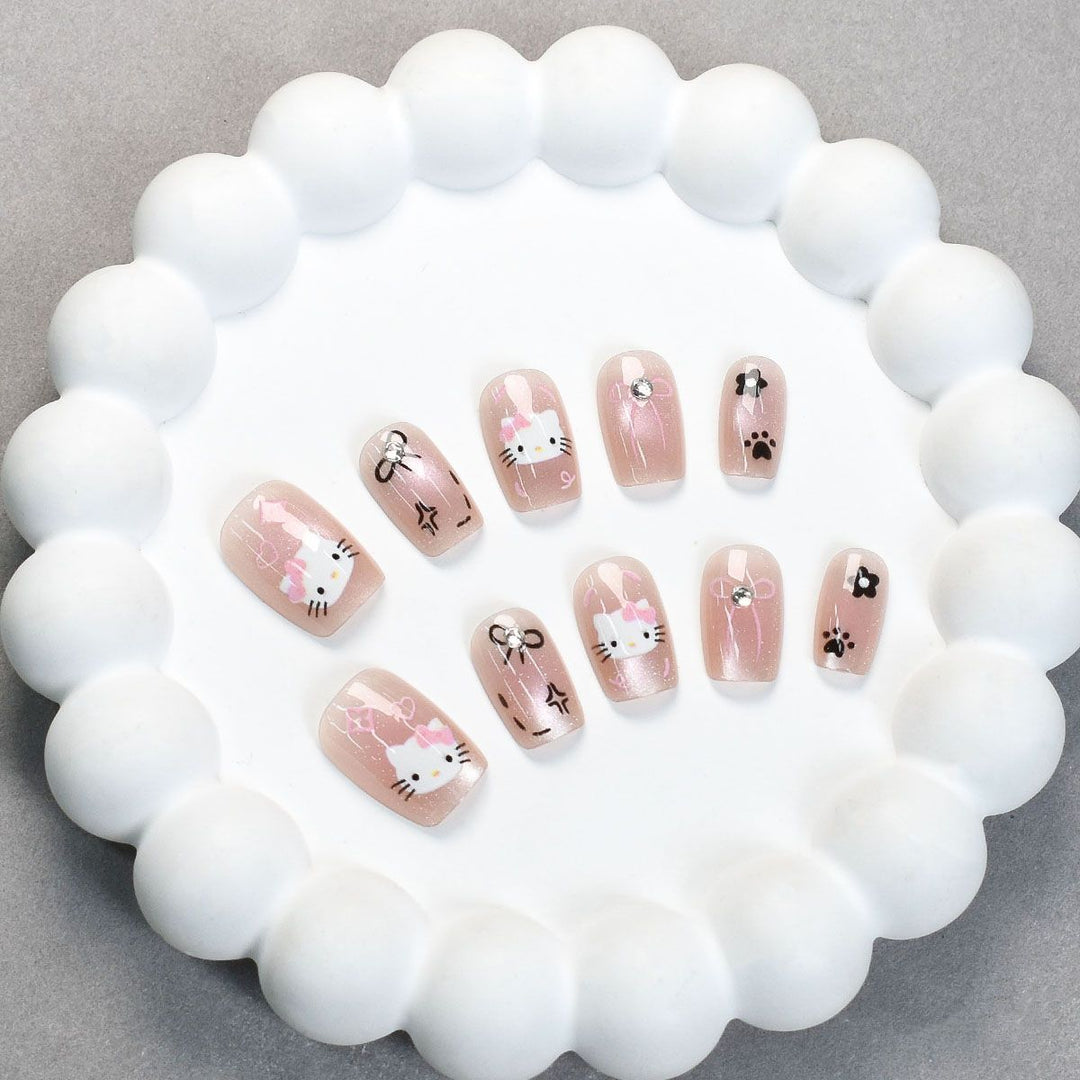 Cute Bunny-Themed Press-On Nail Art Set Bowlift